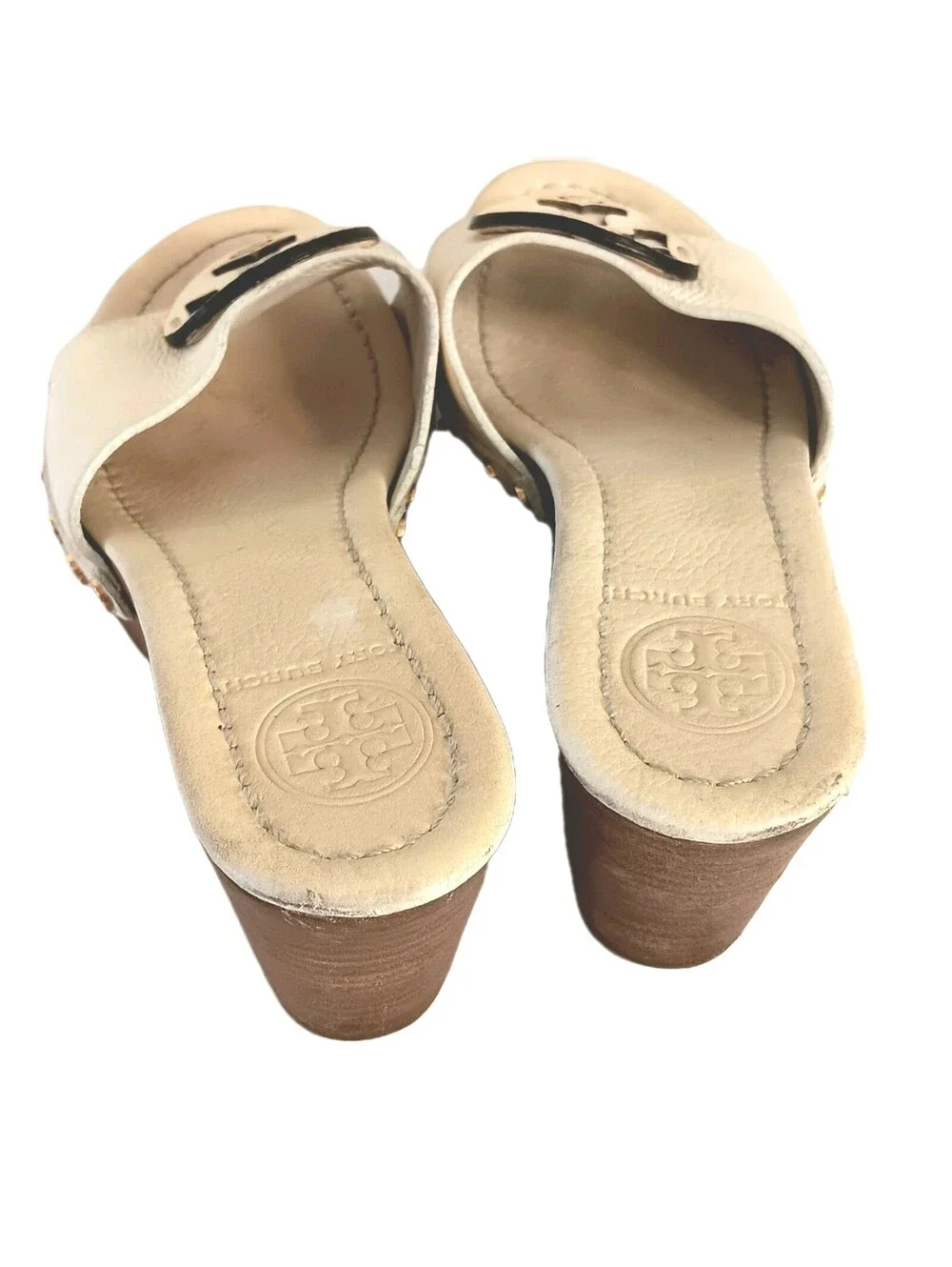 Tory Burch Patty Ivory Leather Platform Heeled Wedge Sandals Women Size 6.5